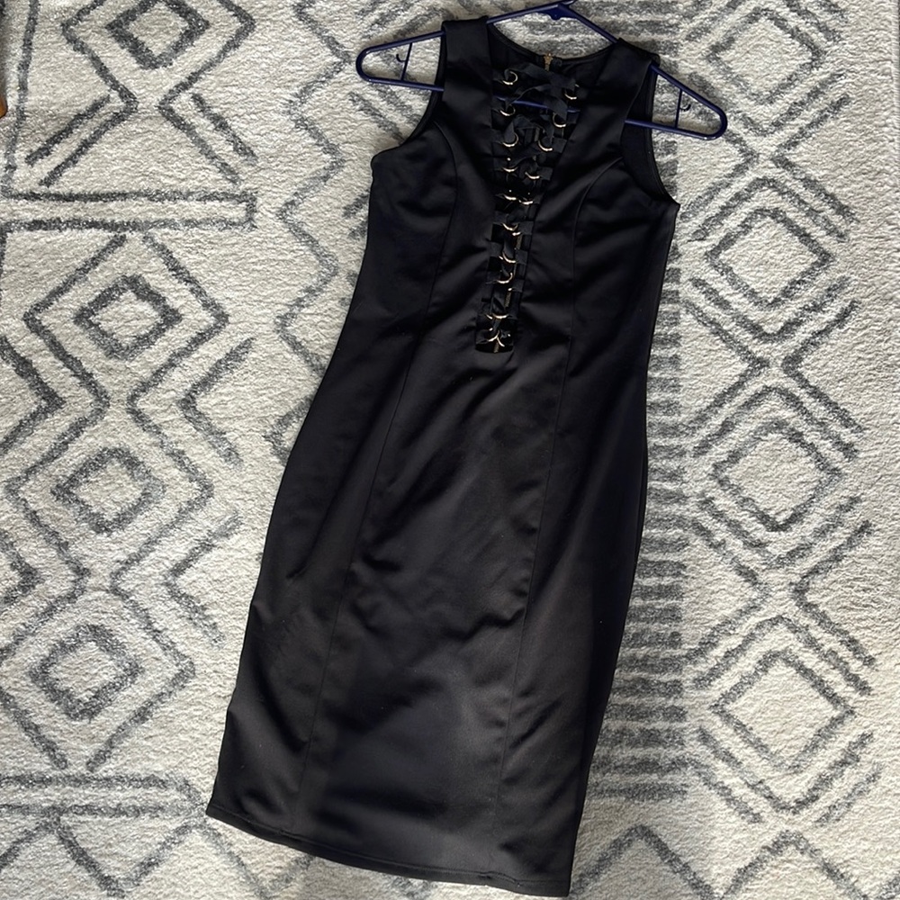 Deep V Lace-up Black Dress